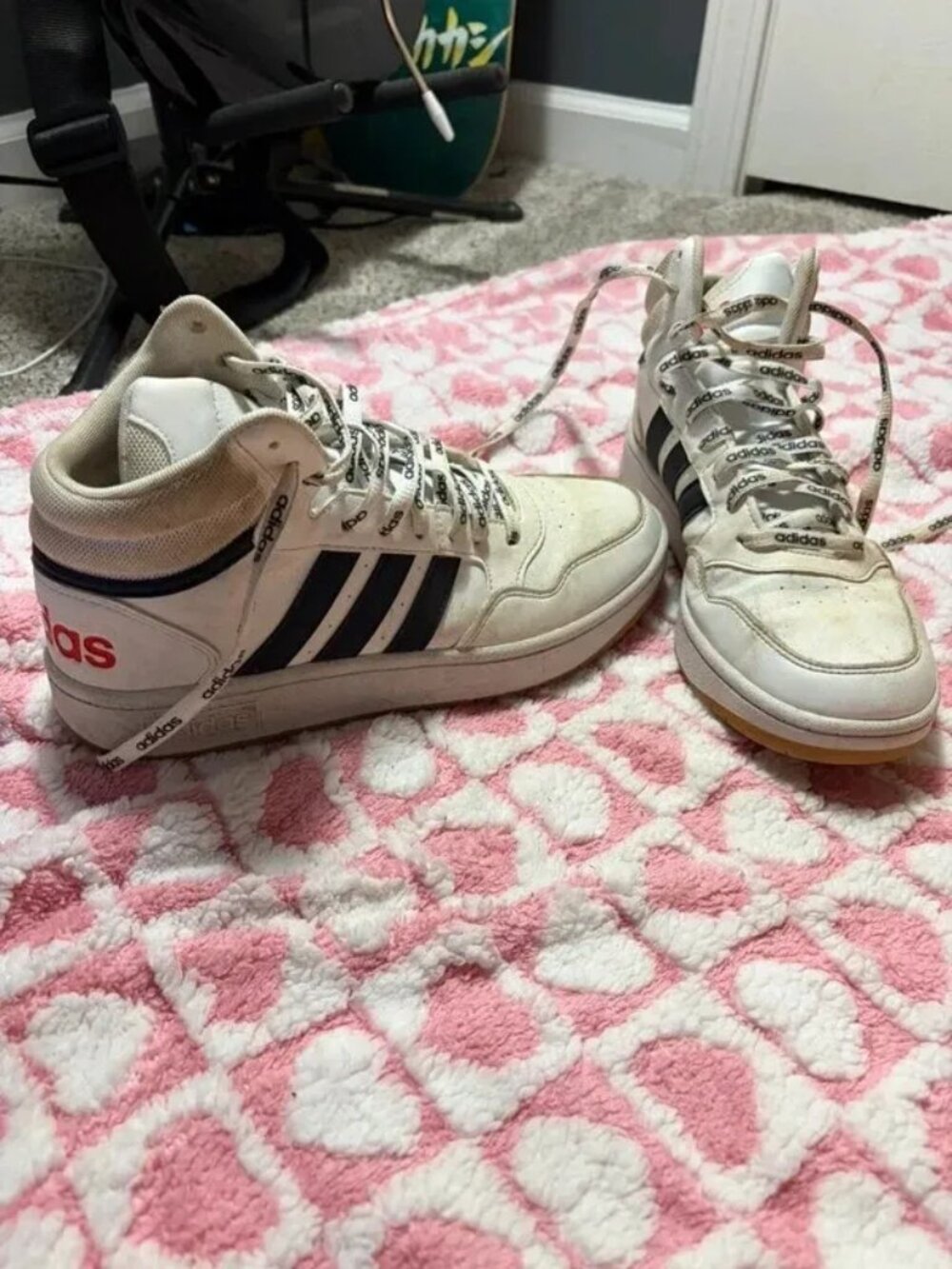 Adidas Hoops 3.0 Mid White Black High Top Sneakers – Men’s 7.5